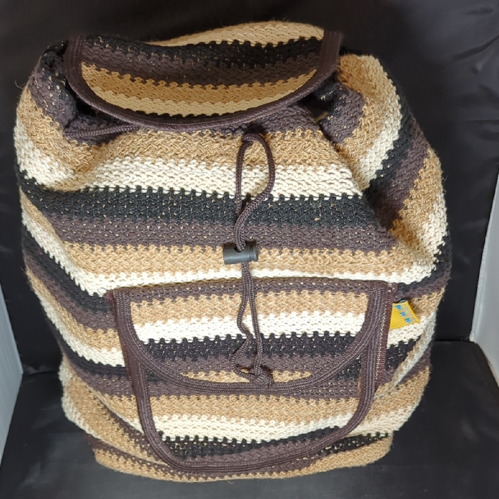 Striped Brown Cream and Tan Backpack Bag